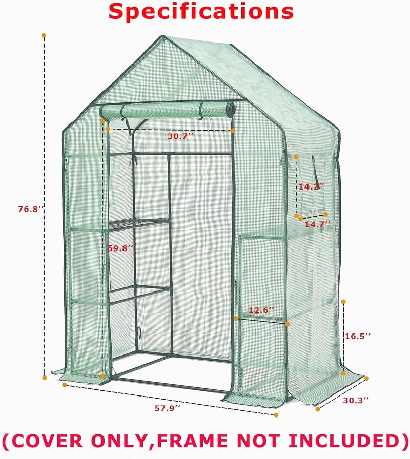 Purlyu غطاء دفيئة قابل للدخول مع باب بسحاب قابل للرفع - 28x56x76 بوصة غطاء دفيئة PE لحماية النباتات من البرد والصقيع (الإطار غير مشمول) (PLGH001PECC) - Image 2